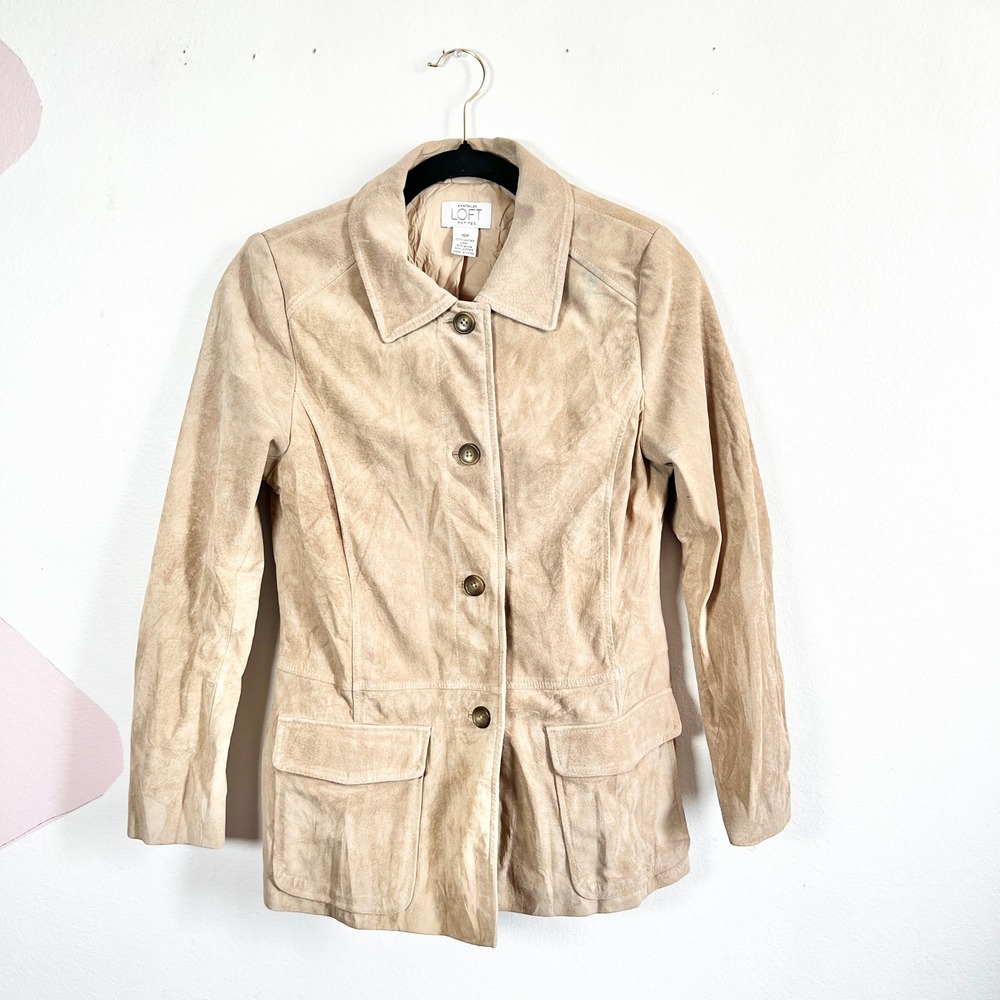 Vintage‎ Y2k Ann Taylor Tan Leather Full Zip Jacket Classic 90s